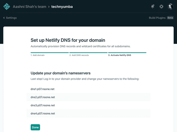 Netlify's Domain nameservers